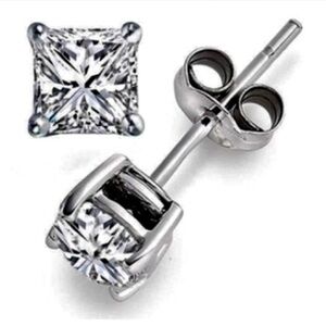 Brand New Renaissance Collection Princess Cut CZ Stud Earrings 1 ctw